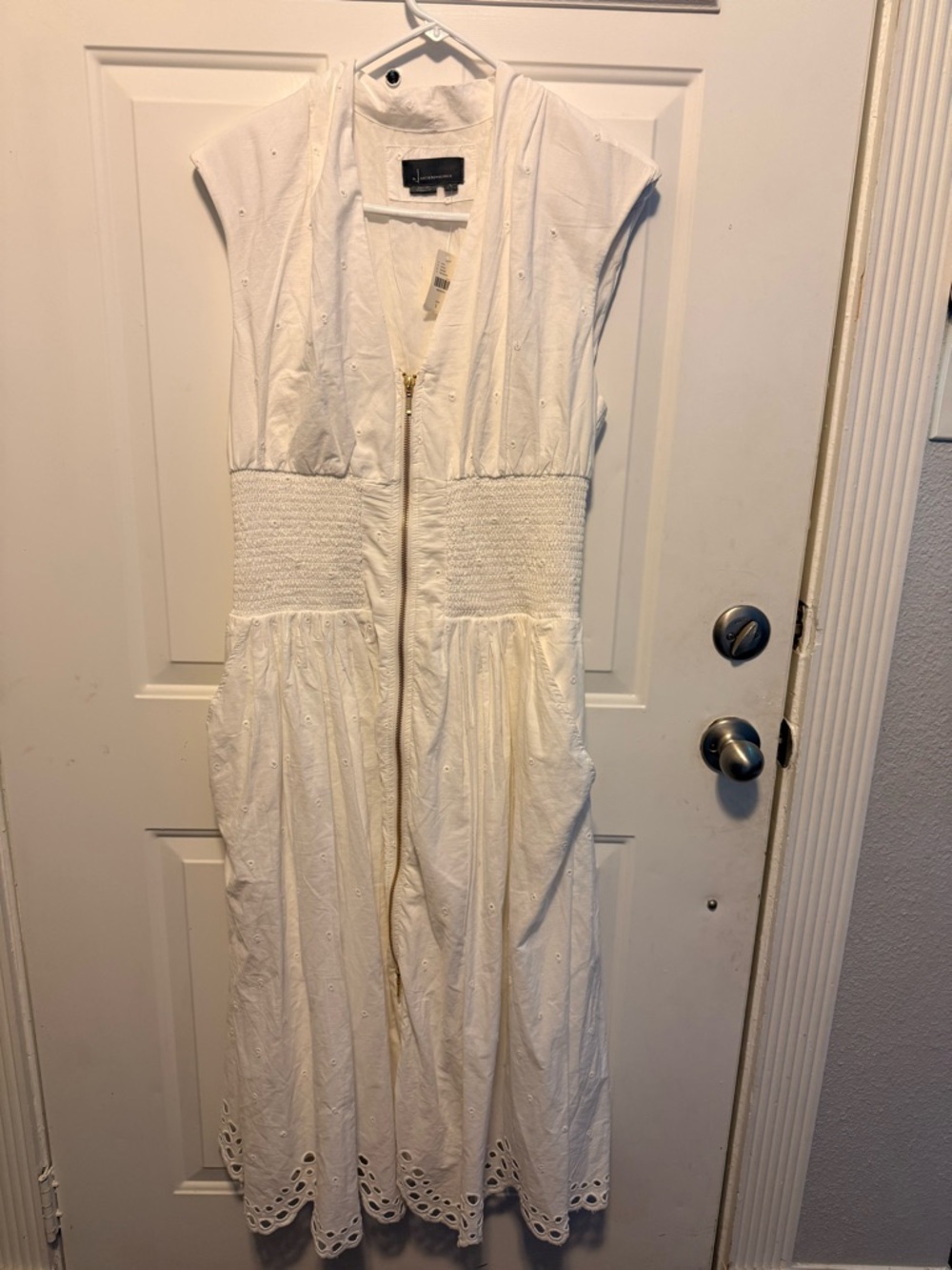 Anthropologie White Eyelet Midi Dress with Zip Front